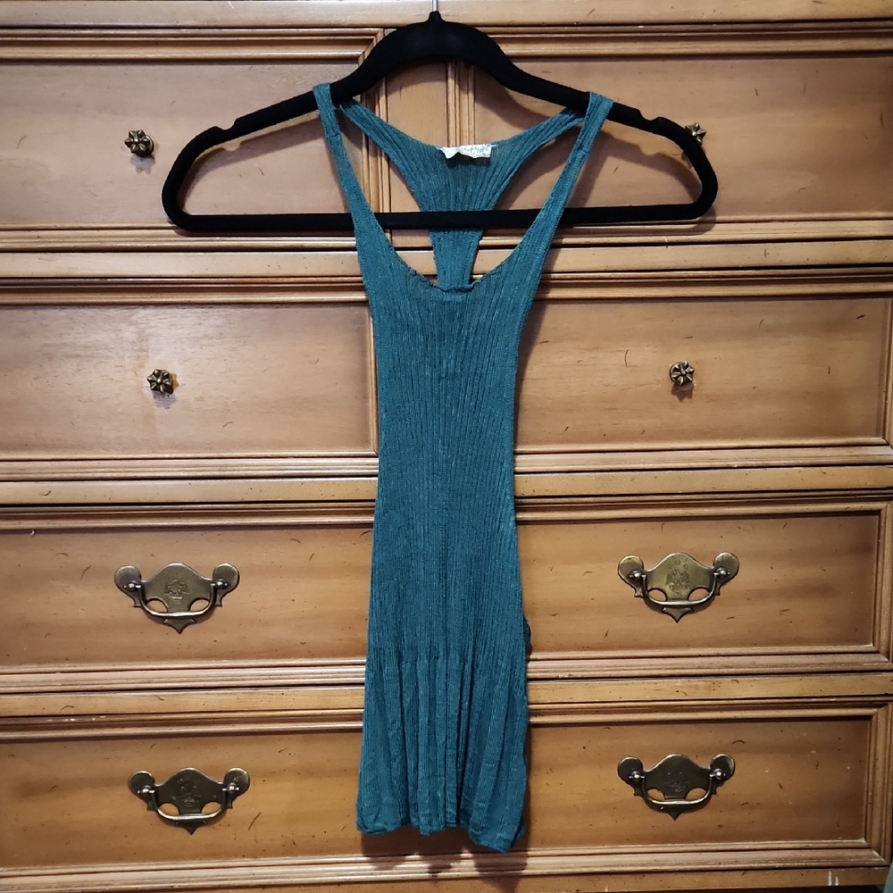 Free People Teal Ribbed Tank Top